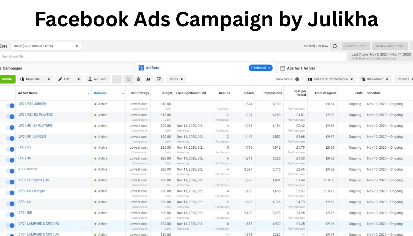 Facebook ads campaign managed by Top Digital Marketer Julikha